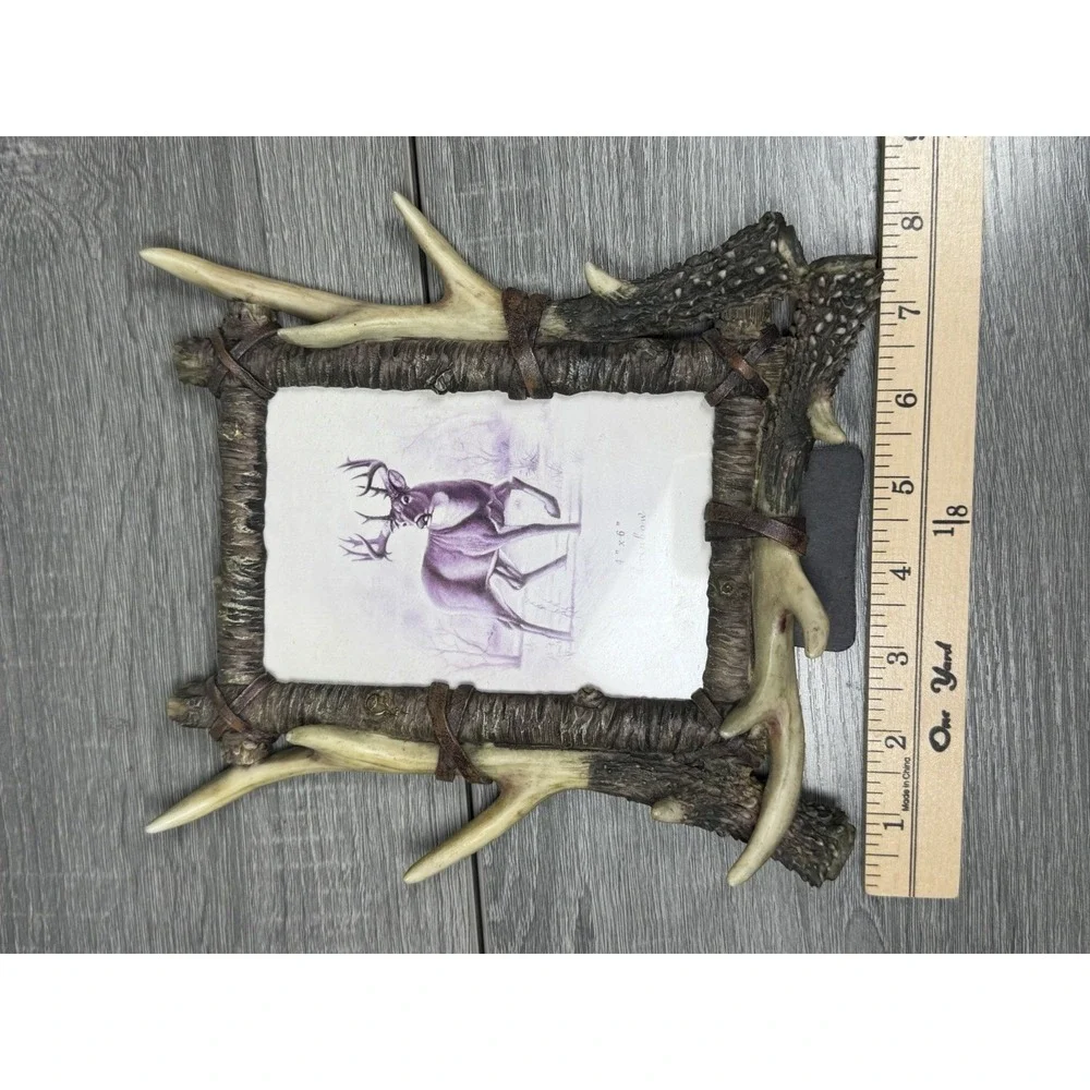 Vintage Rainbow Inc. Rustic Deer Antler Picture Frame 4x6 Cabin Lodge Decor